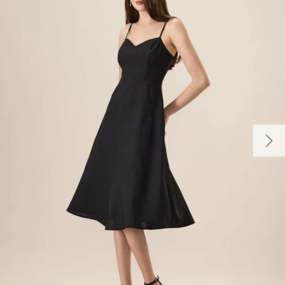 RIHOAS The Black Sweetheart Neck Slip Midi Dress L